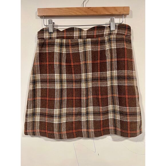 Women’s Day to Day Brown and Orange Preppy Plaid button down mini skirt M - Picture 3 of 6